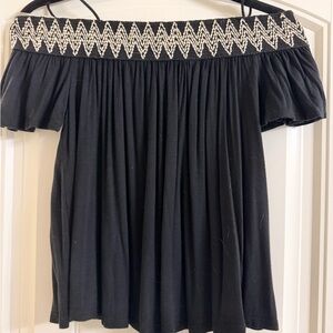 Charlotte Russe Black Off-Shoulder Tunic with White Trim